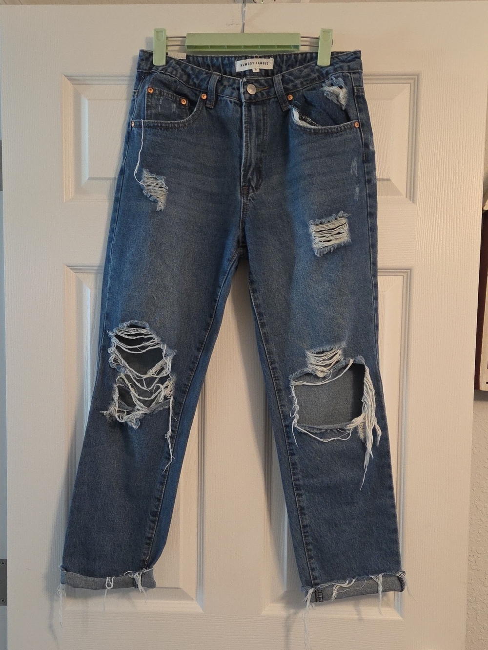 Almost Famous Distressed Boyfriend Jeans in Medium Blue